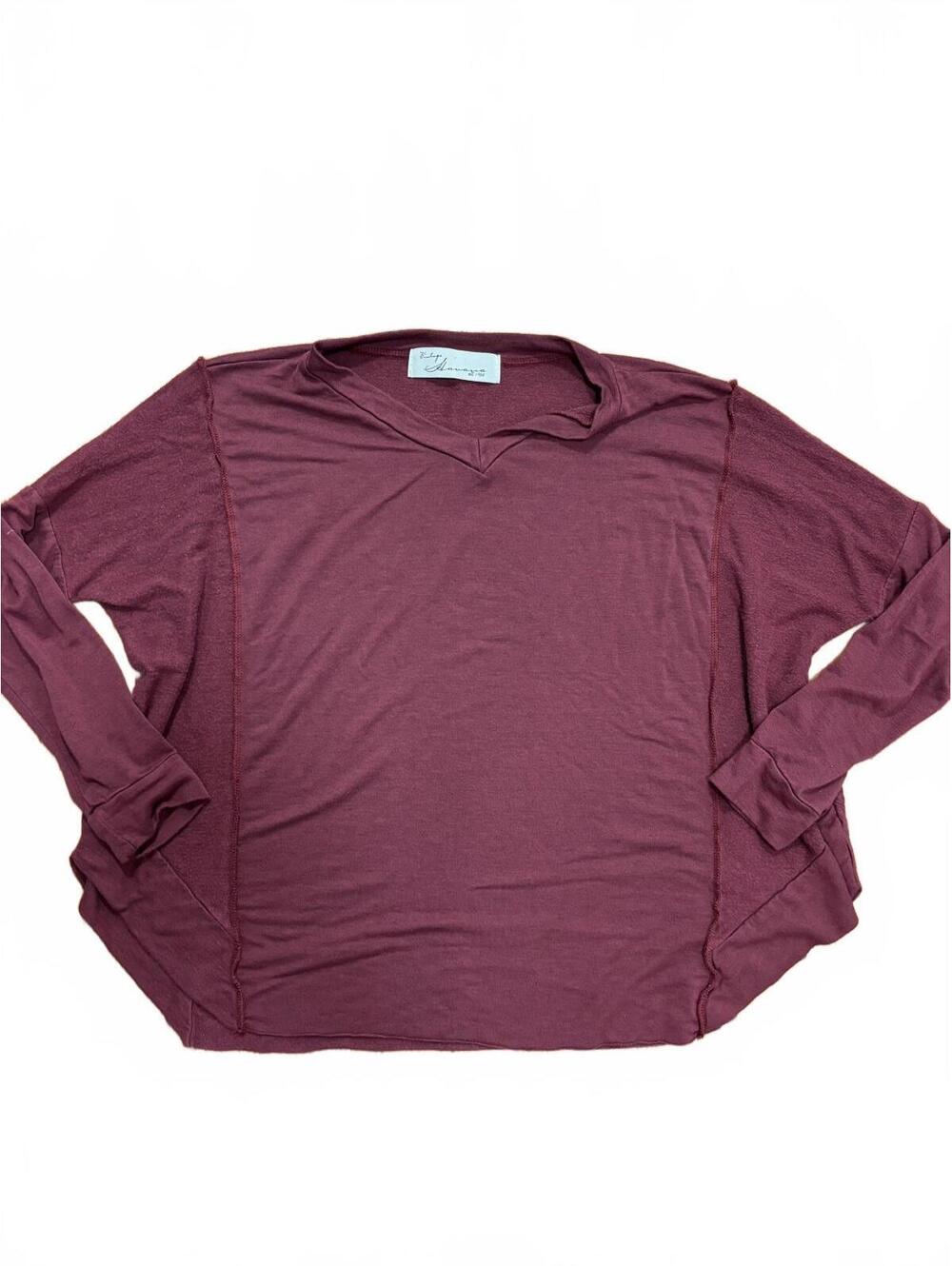 Vintage Havana Women's Medium Burgundy Rayon Spandex Long Sleeve Top
